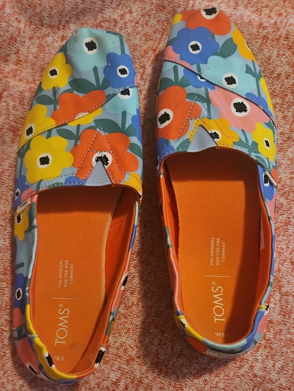 TOMS Flower-Print Slip-On Shoes in Orange, Yellow, Blue